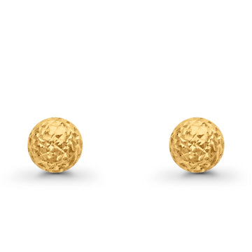 14K Yellow Gold Diamond Cut 8mm Half Ball Earrings With Push Back 1.3grams